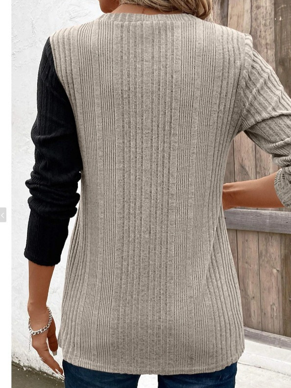 大量の既製品のヨーロッパとアメリカの独立したステーションの新しい女性用カラーブロックコントラストボタンボトムシャツスリットカジュアルトップス|undefined