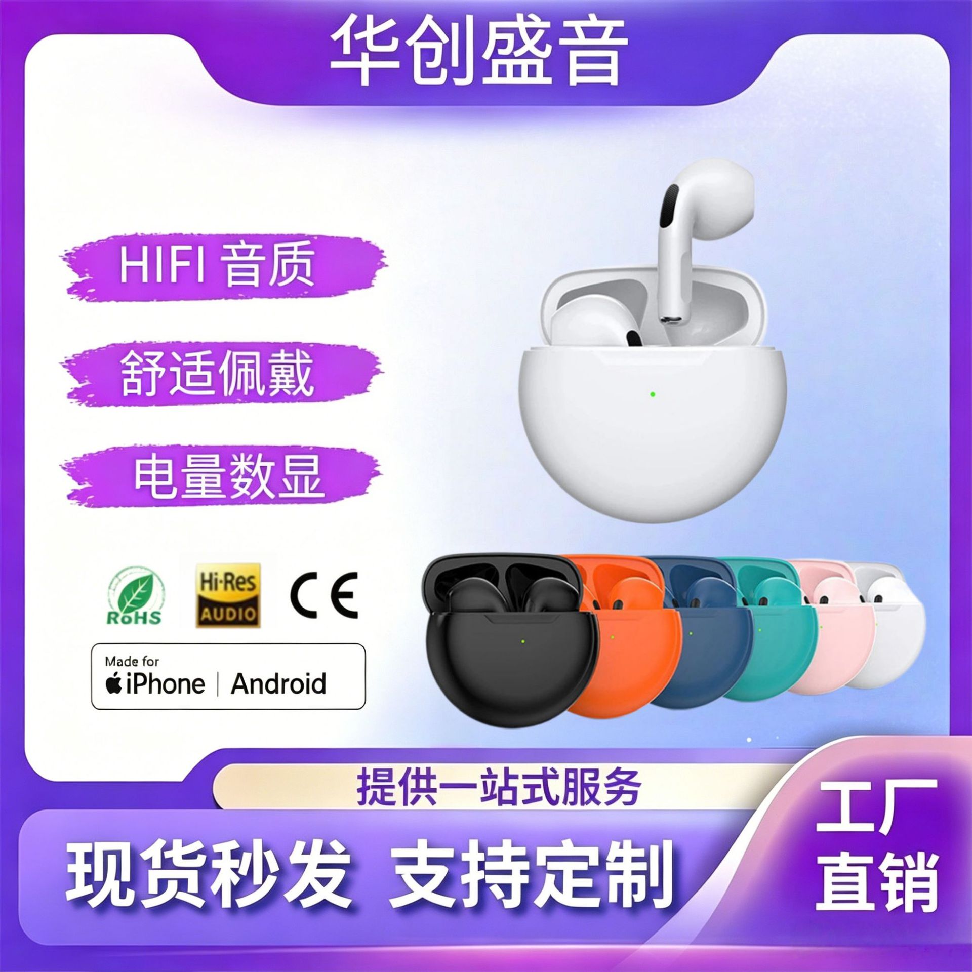 Transfronterizo nuevo pro6 auricular Bluetooth inalámbrico i12 macaron TWS reducción de ruido mini en la oreja fábrica al por mayor