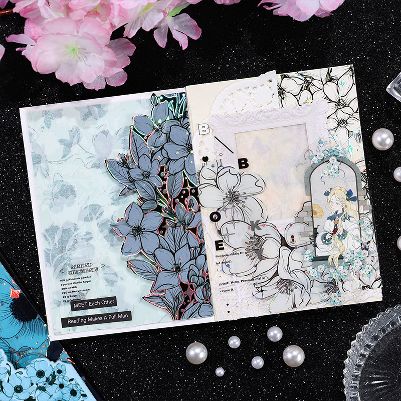 Flor historia serie retro láser pegatinas DIY mano cuenta tridimensional de plata estampado flor material pegatinas niños papelería pegatinas