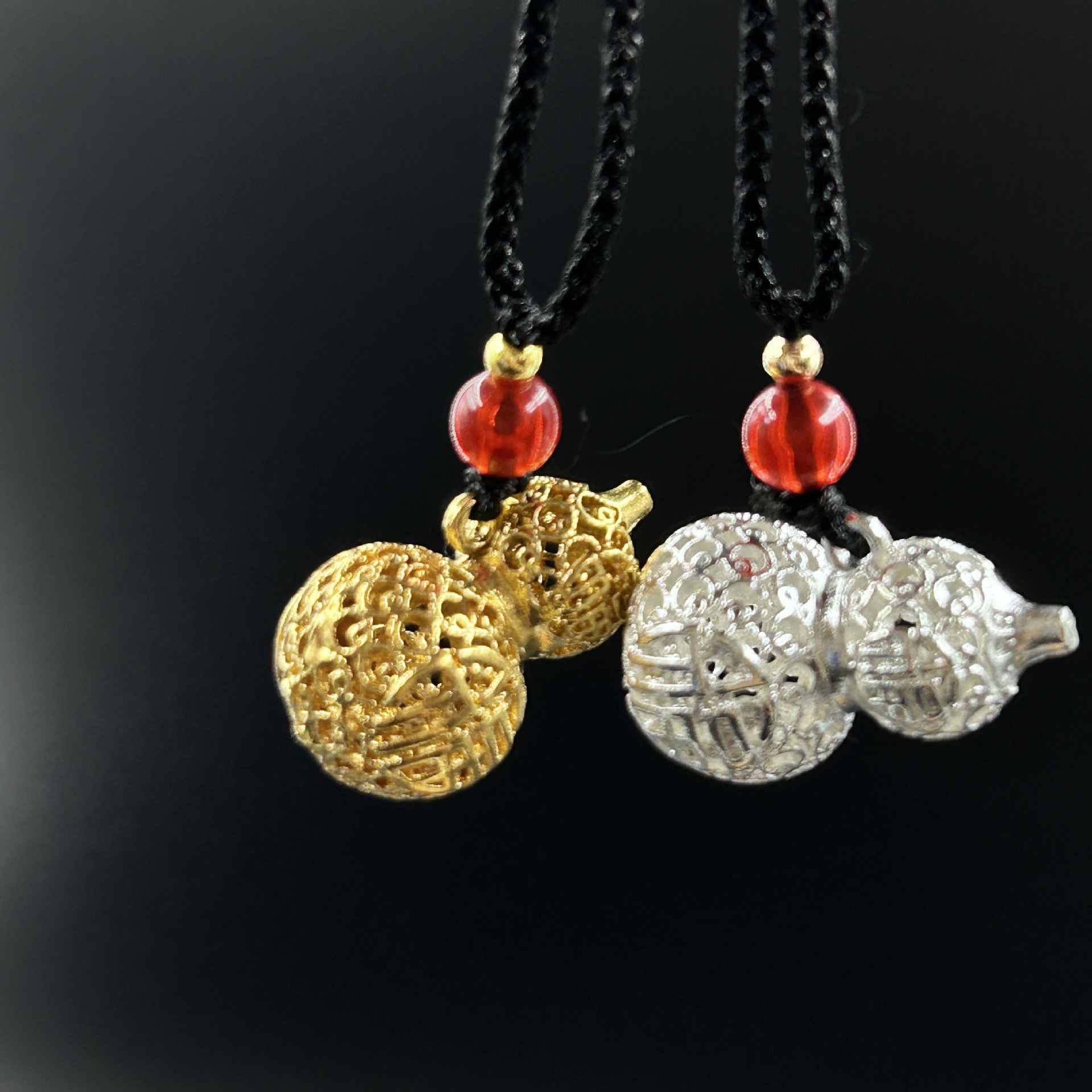 镂空葫芦吊坠福禄双全福字金葫芦银葫芦吊坠女士项链饰品厂家批发