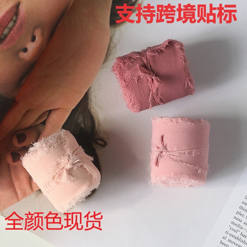 Ins Hand-Torn Frayed Edge Ribbon Chiffon Ribbon Frayed Edge Satin Ribbon Wedding Flower Binding Ribbon Bouquet Ribbon Streamer Ribbon Sm