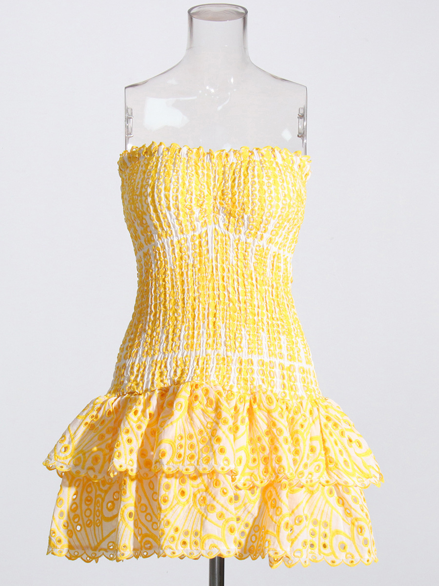 Cross-border European And American Embroidered Dress Women, 2025 New Model, High-end Strapless Off-shoulder Puffy Mini_ecoleips.com