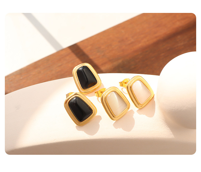 French Style Geometric Titanium Steel opal Earrings Necklace