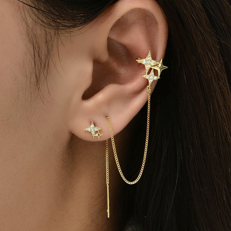 Nihaojewelry Wholesale Jewelry Fashion Five-pointed Star Tassel Earrings Clip display picture 1