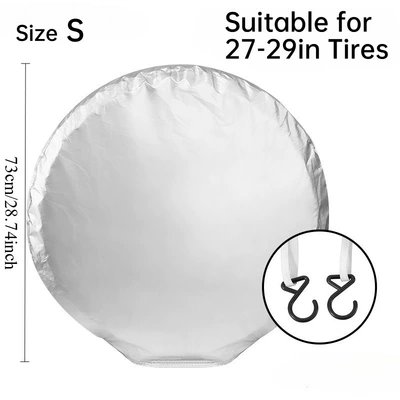 Car Tire Cover Polyester Taffeta, Spare wheel cover - silver-upgraded-windproof-hook-s-size-single-pack-27-29inch73cm