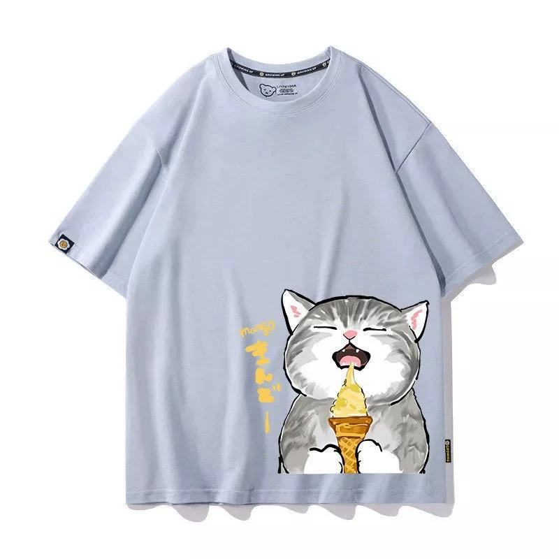 Cat cat2021 летняя новая Корейская Свободная Женская Милая футболка большого размера с коротким рукавом и цифровым 3D-принтом