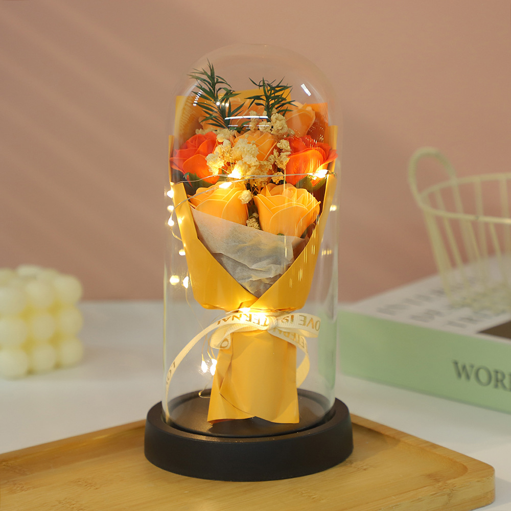 Flor inmortal cubierta de vidrio decoración 9 ramos de rosas flores secas para el día de San Valentín 520 regalo de cumpleaños para la novia