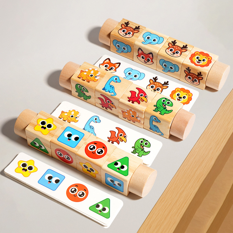Puzzle de madera giratorio para niños Educación temprana Cognición Animal Puzzle Baby 3D Juguetes de mesa para padres e hijos
