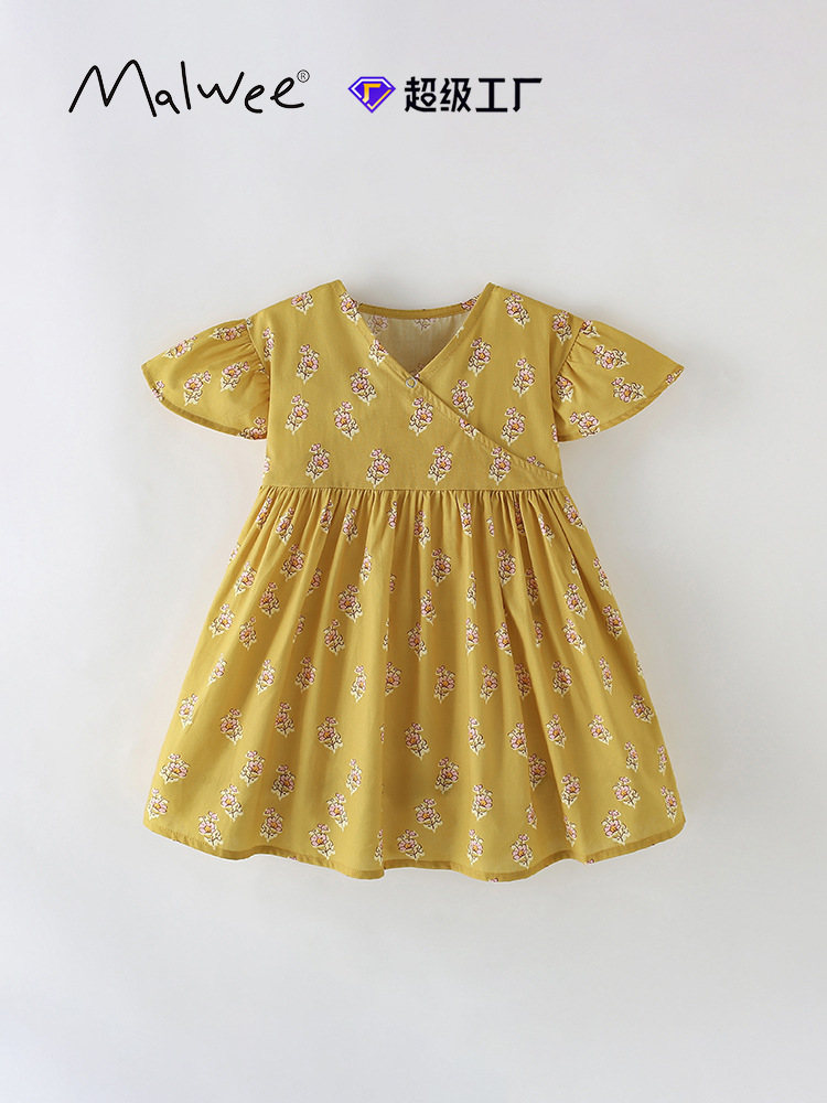 Vestido de princesa para niñas malwee transfronterizo nuevo estilo de verano vestido de manga corta para niñas pequeñas y medianas europeas y americanas