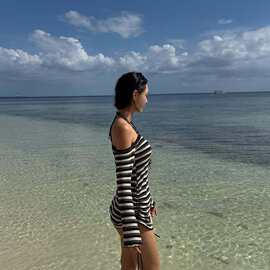 2026新款条纹长袖分泳衣套装女士纯欲比基尼辣妹泳装高级感现货