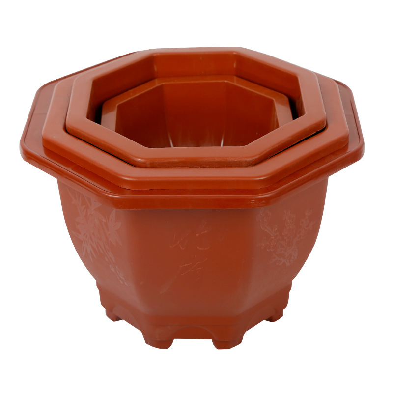 Maceta octogonal de plástico imitación cerámica, engrosada para balcón y jardín, venta de fábrica