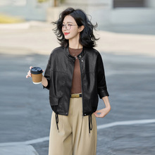 专柜品牌女装轻奢时尚海宁真皮短款皮衣韩版宽松显瘦绵羊皮夹克潮