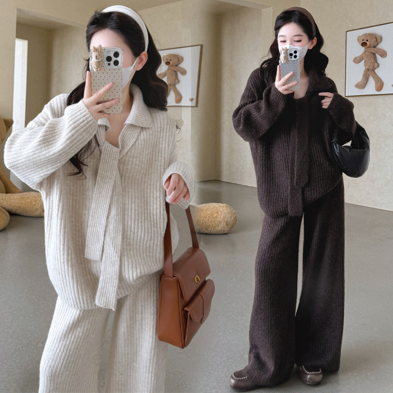 孕妈装秋冬季潮妈时髦新款宽松休闲百搭软糯毛衣显瘦阔腿裤两件套|undefined