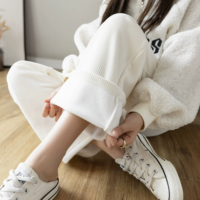 Женские брюки с широкими штанинами на флисовой подкладке, зимние утепленные Теплые повседневные брюки из бархата Lisi, модные брюки для живота мамы, утягивающие