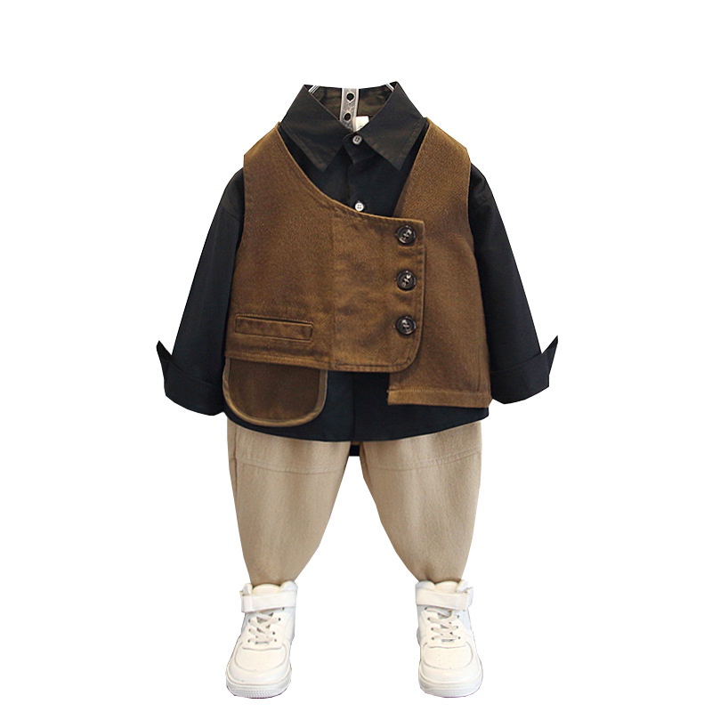 5774 traje de otoño para bebé masculino 2024 nuevo estilo estilo occidental camisa de otoño para niños chaleco pantalones guapo traje de tres piezas