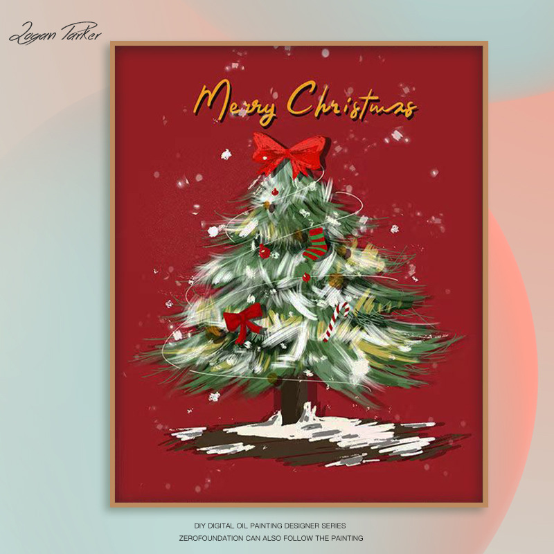 圣诞树diy数字油画手绘抖音爆款填色客厅圣诞唯美手工油彩装饰画