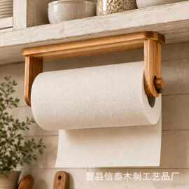 跨境木质壁挂式纸巾架可拆卸免打孔卷纸收纳架厨房实木简约卷纸架