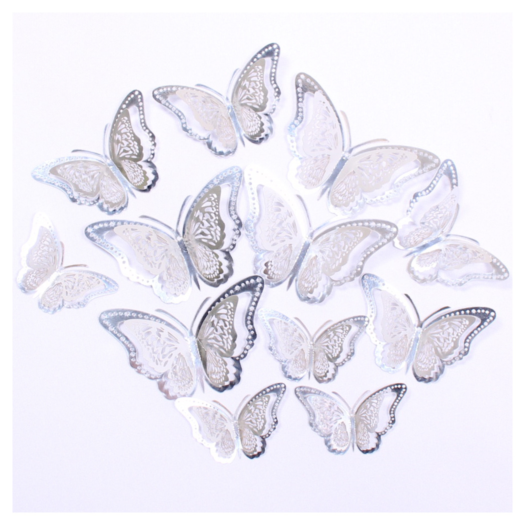 Fábrica al por mayor 12 pegatinas de pared de mariposas huecas hogar festivo decoración navideña decoración mariposa tridimensional 3D