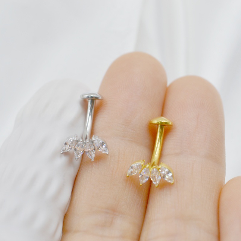 Fashion All Stainless Titanium Steel Inlaid With Zirconia Body Piercing Ring Navel Button, Wholesale For Foreign Trade Easy To Wear_voghion.com