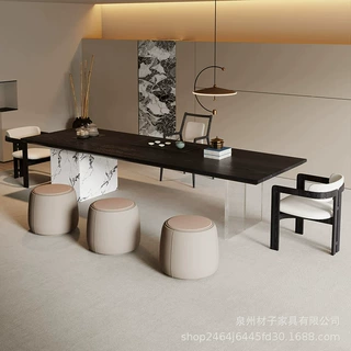 侘寂风茶台茶桌椅一体轻奢现代高级感实木大板办公室新款高端茶桌