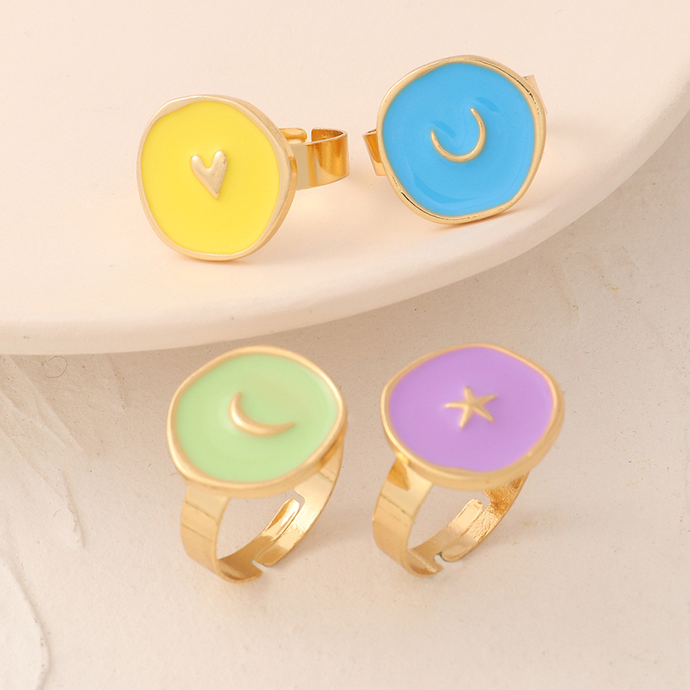 Cross-border European And American Personalized Fresh Jelly Color Drop Oil Pendant Female Creative Star Moon Alloy Drop Oil Necklace display picture 3