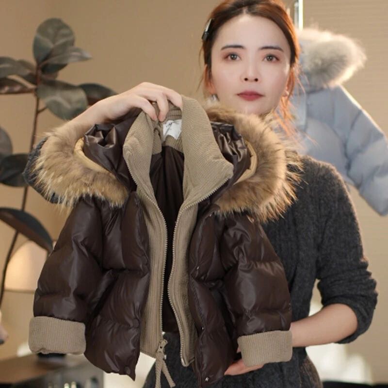 [No-Wash Lambskin] Children's 2025 New down Jacket Hooded Large Fur Collar Boy's Brown Winter Jacket