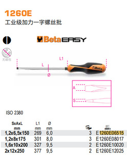 BETA 1260e Industrial Grade Reinforced Slotted Screwdriver 269mm, 327mm, 377mm