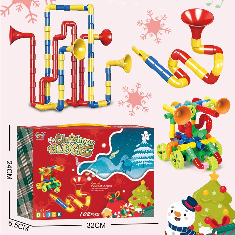 Bloques de construcción de granos transfronterizos para niños ensamblados bocina sonora tubería de agua junta de jardín de infantes Juguete de inteligencia DIY
