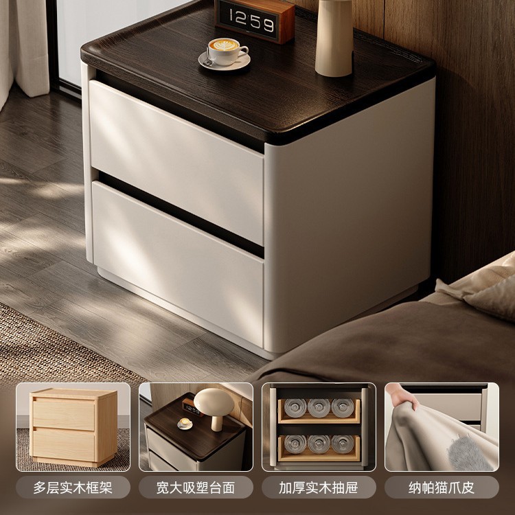 Mesita de noche de madera maciza, lujo ligero, sensación de alta gama 2024, nuevo diseño simple y moderno, dormitorio doméstico, pequeño gabinete junto a la cama