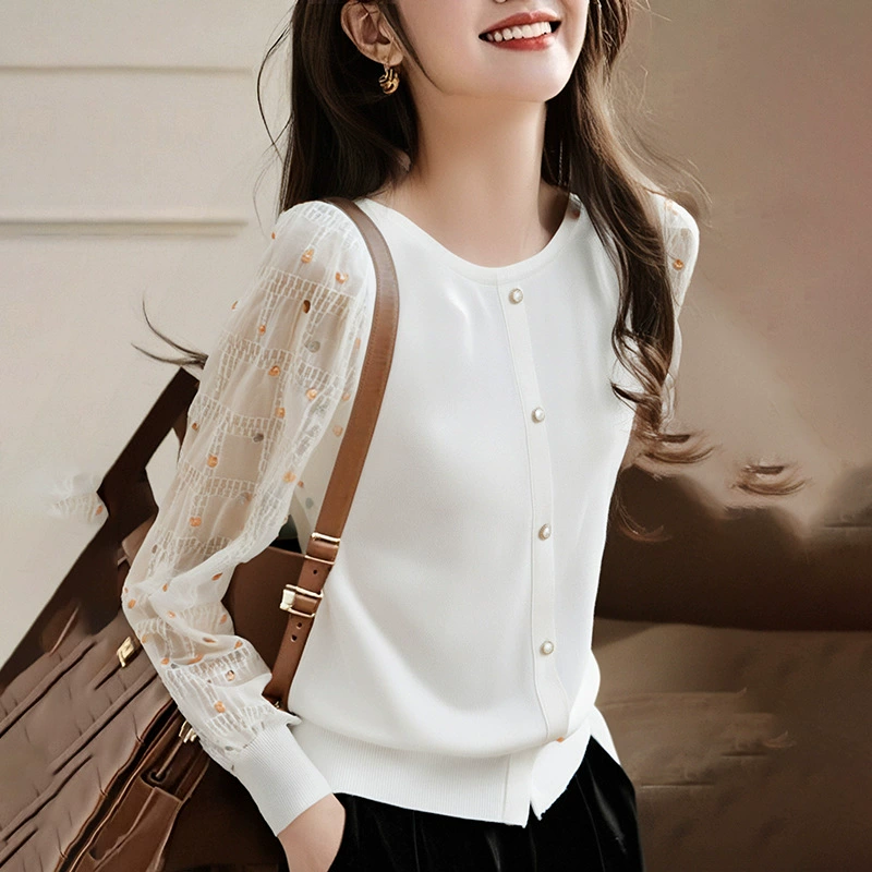 2025 весна и лето трикотажные шифоновые рубашки с длинными рукавами