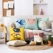 亚麻卡通抱枕客厅沙发靠背小号40床头枕头汽车45靠腰枕可拆洗枕套