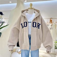 春秋冬新款印花宽松拉链连帽卫衣韩版学生版百搭慵懒风开衫外套女