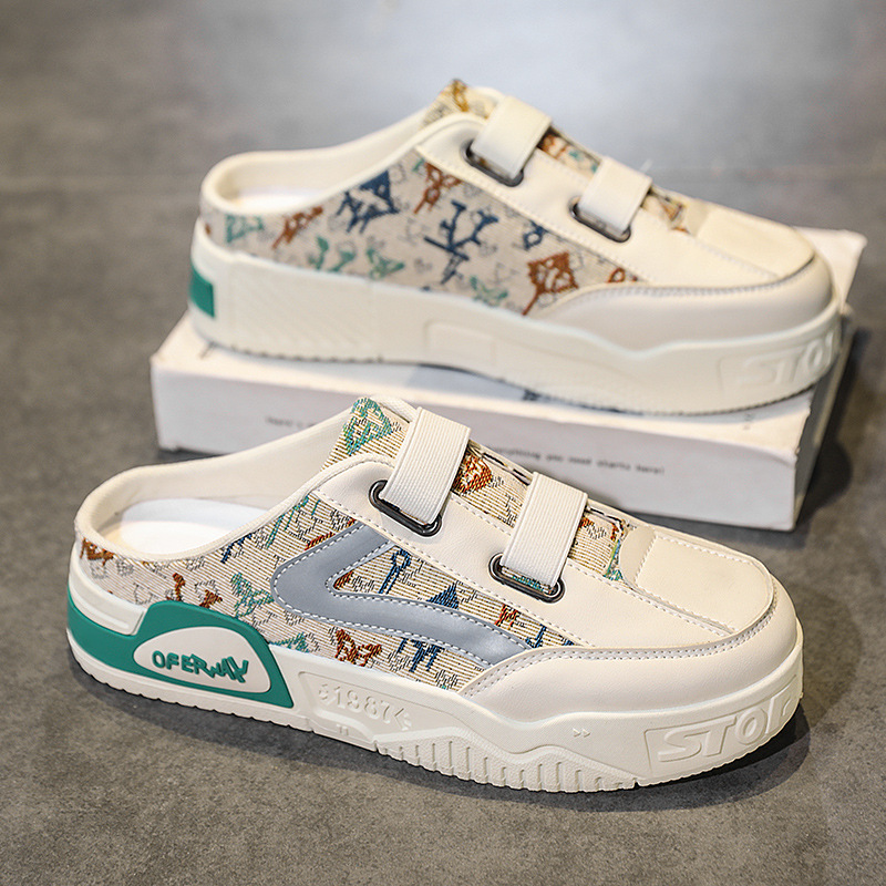 Slip-on Summer Breathable Men's Shoes Casual Sports Canvas Half Slippers Men's All-match Heel-free Wear-resistant Lazy Cloth Shoes