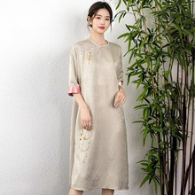 新中式国风醋酸提花连衣裙一件代销深圳南油女装夏季中长款裙子