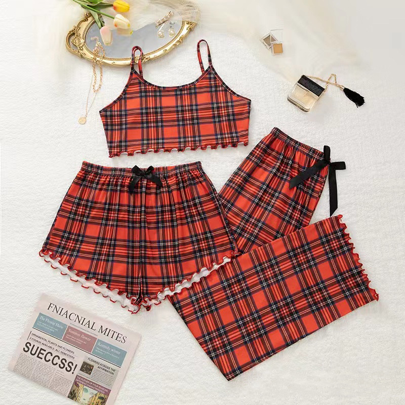 Home Daily Women's Lady Plaid Polyester Milk Fiber Shorts Sets Pajama Sets display picture 5