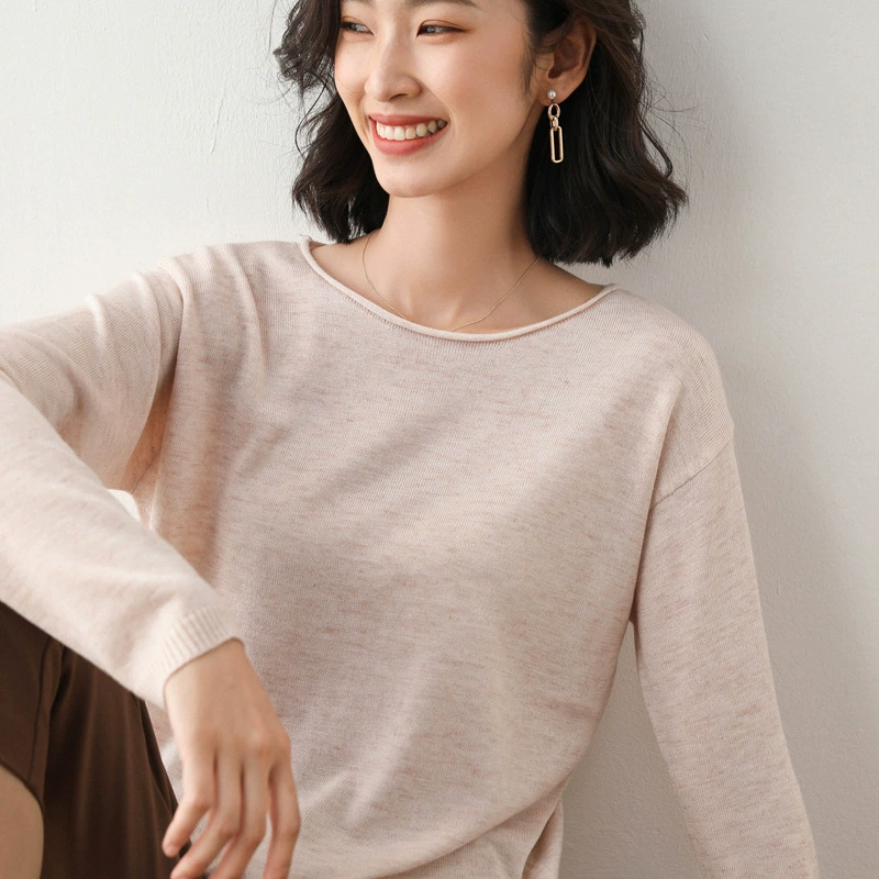 Women's Polyester Pullover (Brand) Slim Long-Sleeve Sweater, Round & V-Neck, Commuting Style