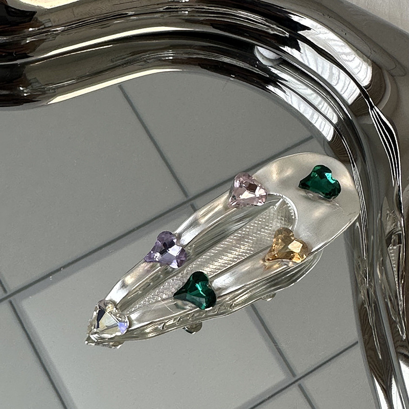 Kleurrijke edelsteen retro elegante zilveren legering Parel Strass eendenbek clip haarspeld meisje Hart zij pony clip_voghion.com