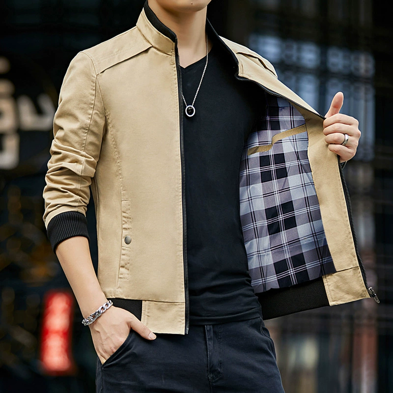 Весенне-осенняя новая мужская куртка из выстиранного хлопка, Молодежная куртка с воротником-стойкой, мужской Тренч, повседневное пальто, Мужская одежда для трансграничной внешней торговли