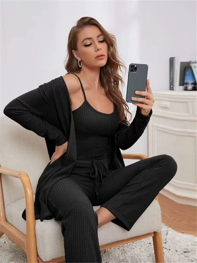 3-Piece Women's Pajama Set — T-shirt, Trousers & Matching Overpiece, European Style