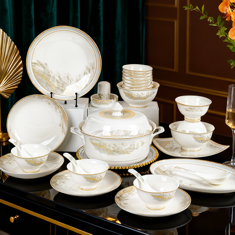 Jingdezhen Ceramic Tableware Soup Bowl Noodle Bowl High Aesthetic Value Household Bowl and Plate Set Rice Bowl Housewarming Gift Direct from the Factory Jingdezhen Ceramic Tableware Soup Bowl Noodle Bowl High Aesthetic Value Household Bowl and Plate Set Rice Bowl Housewarming Gift Direct from the Factory