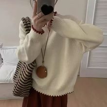 拼色圆领套头毛衣女2025秋冬新款韩版宽松甜美软糯针织衫长袖上衣