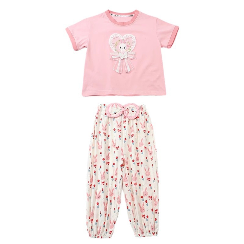 Mädchen 2024 neue Kinder lässig Western-Stil dünne Stil Baby Kurzarm Mückenschutz Hose zweiteiliges Set Sommer_voghion.com