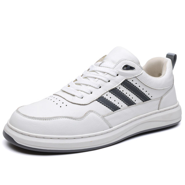 Giày sneaker nam da bò thật đế dày cổ thấp phong cách retro, giày thể thao thường ngày dây buộc — Giày sneaker Q2026 màu trắng, Giày ván Q2026 màu đen