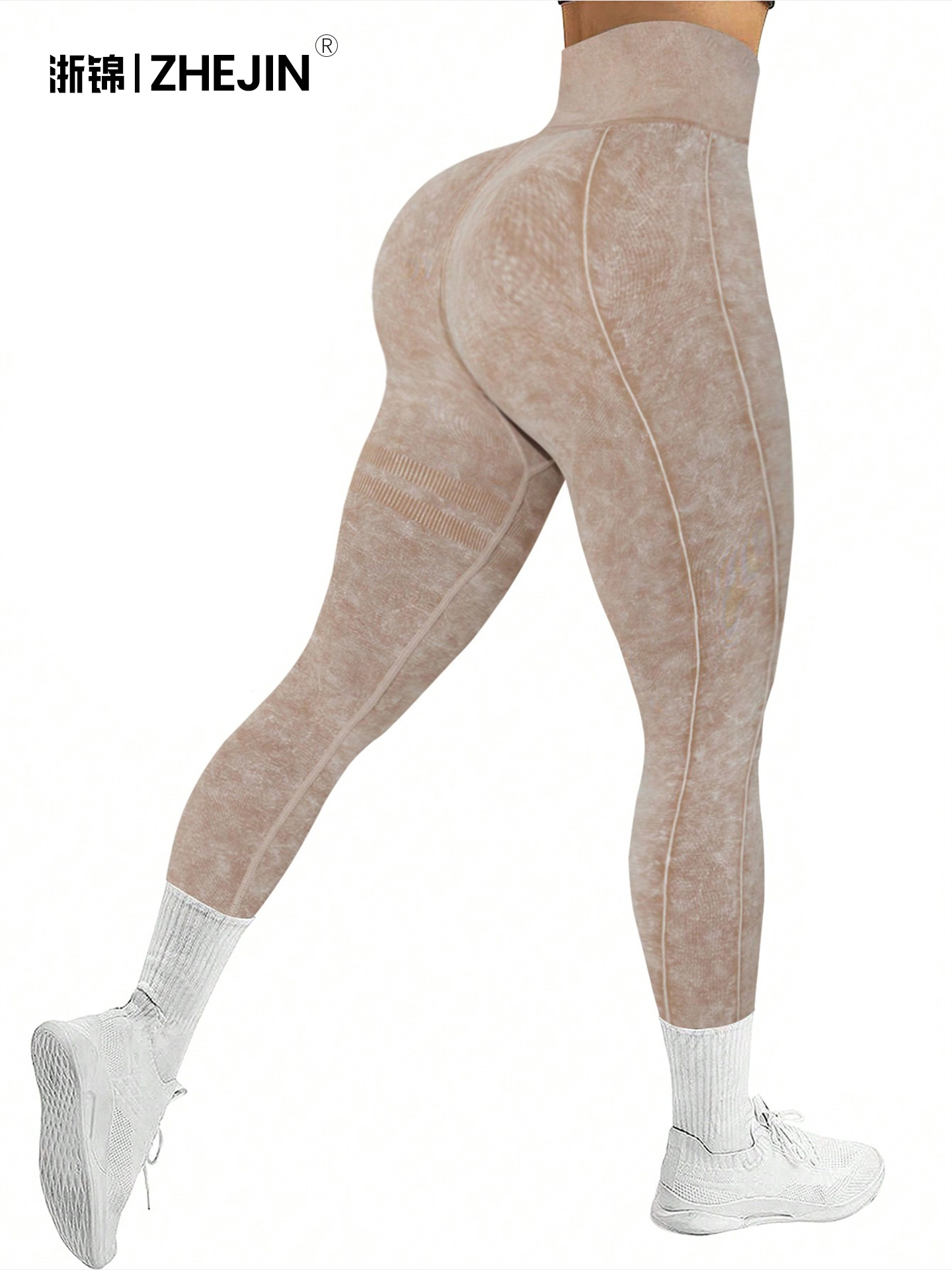 【Customized】European and American Style Ribbed Tight-Fitting Workout Leggings, Butt-Lifting High-Waisted Peach Butt Seamless Yoga Pants