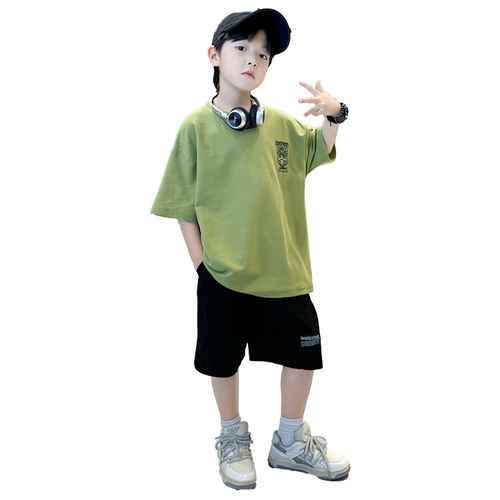 Children's summer casual stylish middle child Korean version fashionable relaxed loose street cool two-piece set