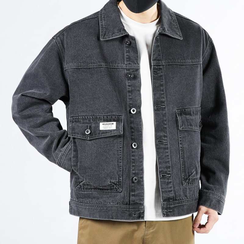 Guangzhou Xintang Denim Tops Men's Autumn New Lapel Motorcycle Loose Easiest for Match Workwear Men's Tops Top Guangzhou Xintang Denim Tops Men's Autumn New Lapel Motorcycle Loose Easiest for Match Workwear Men's Tops Top