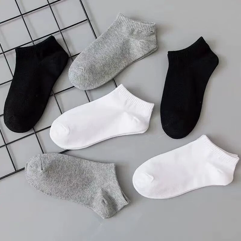 Sports short socks, solid spring–summer, breathable low‑cut, white/grey/black