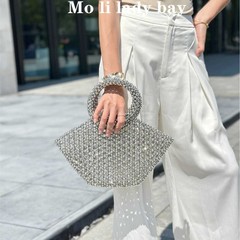 高级感全手工丨镂空艺术丨复古金属感手工串珠编织工艺手提水桶包