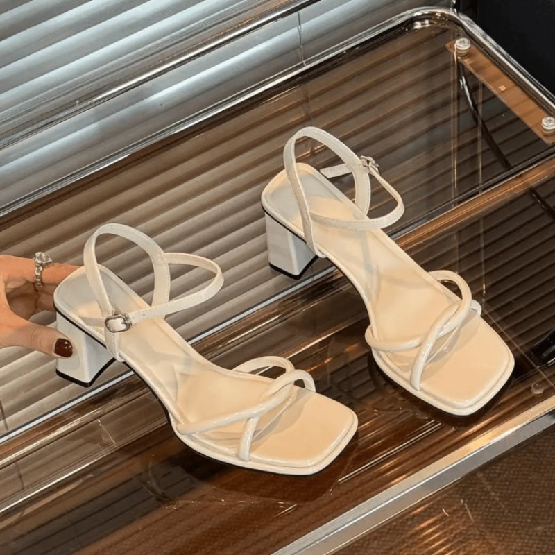 French Thick Heel Sandals for Women 2025 New Summer Fashion Elegant Not Tiring Feet with Skirt One-Line High Heels