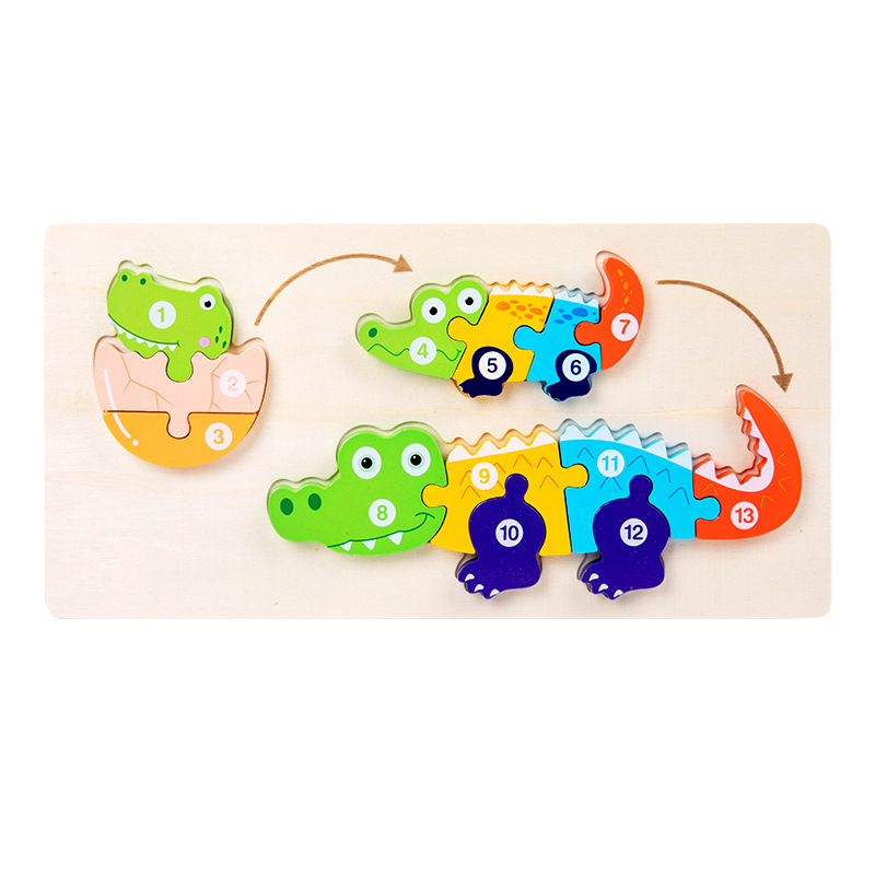 Puzzles de madera para bebés pequeños, niños, niños, niños, niños, animales, juguetes de ensamblaje